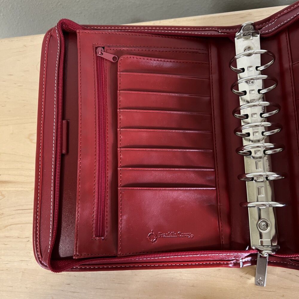 Franklin Covey Red Leather Zip Closure Red Vintage Planner Stationary - Picture 3 of 11